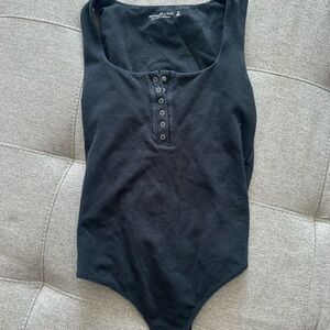 Abercrombie & Fitch Black Bodysuit with Button Detail